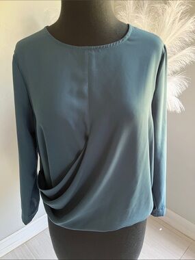 Teal Draped Long-Sleeve Blouse